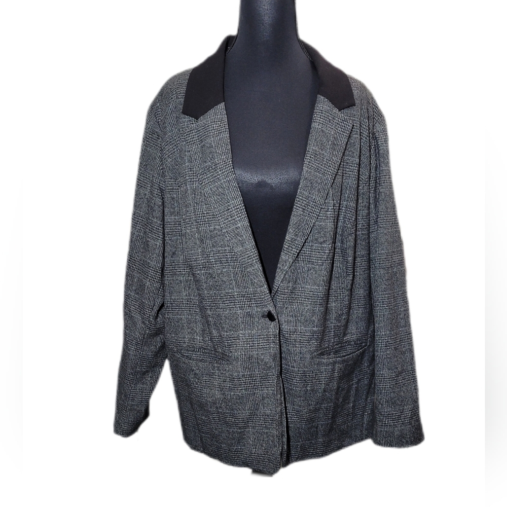 Kensie Women's Gray Houndstooth Plaid Single Button Academia Blazer Coat